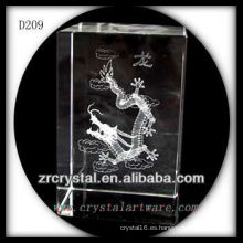 K9 3D Laser Chinese Zodiac Dragon Bloque de cristal grabado al agua fuerte